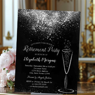 Invitación Elegante Confeti de Vidrio Plateado sobre Negro Ju
