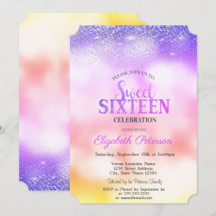 Invitación Elegante Confeti Moderno, Bokeh Ombre Dulces 16