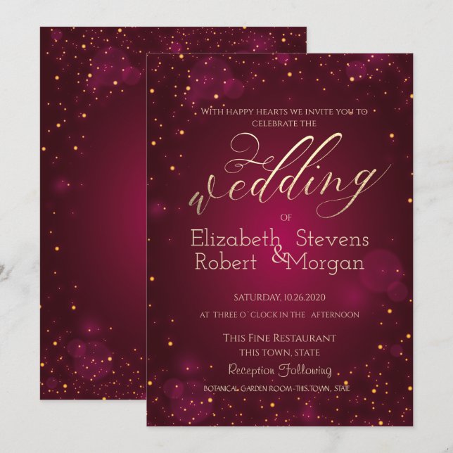 Invitación Elegante Confeti Rojo Simple Boda (Anverso / Reverso)