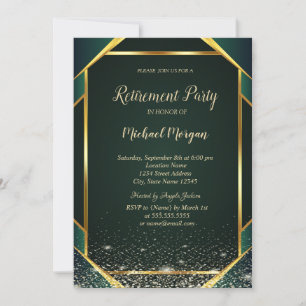 Invitación Elegante Confeti Verde con Rayas Doradas de Jubila