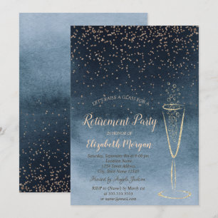 Invitación Elegante Confeti Vidrio Azul OmbreJubilación
