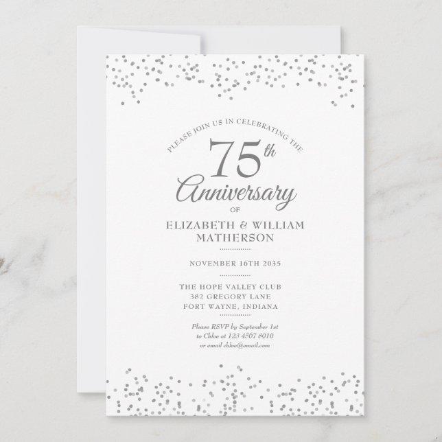 Invitación Elegante Confetti, 75° Aniversario Boda (Anverso)
