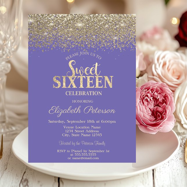 Invitación Elegante Confetti de oro Diamantes Lavander Dulce  (Subido por el creador)