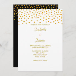 Invitación Elegante Confetti de oro en blanco y negro