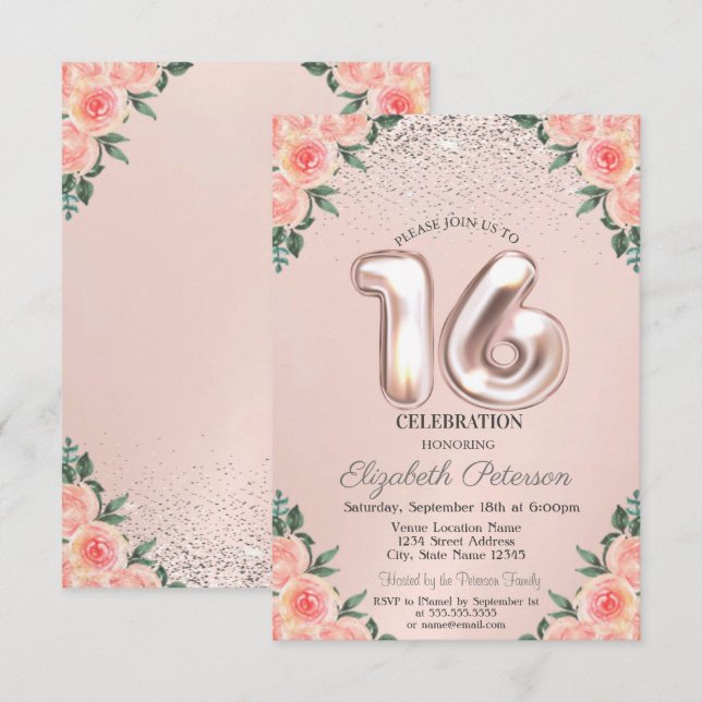 Invitación Elegante Confetti Flowers 16 (Anverso / Reverso)