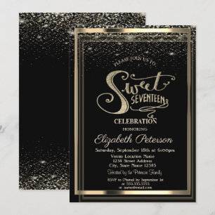 Invitación Elegante Confetti Gold Frame Sweet 17 Cumpleaños