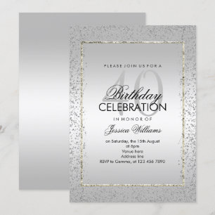 Invitación Elegante Confetti Plata 40 años