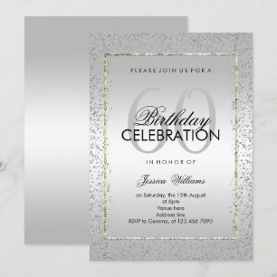 Invitación Elegante Confetti Plata 60 cumpleaños