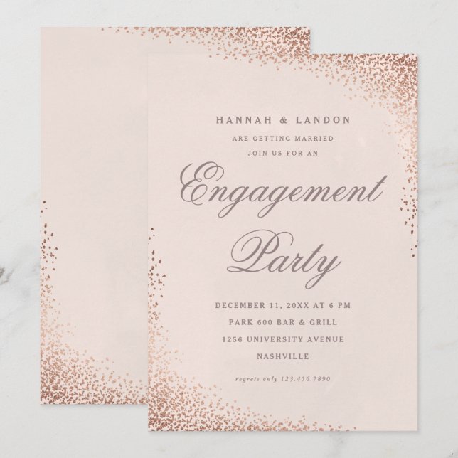 Invitación Elegante Confetti Rosa Gold Engagement Party (Anverso / Reverso)