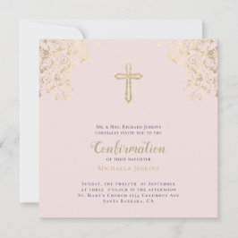 Invitación Elegante confirmación de la cruz de oro de Rubor