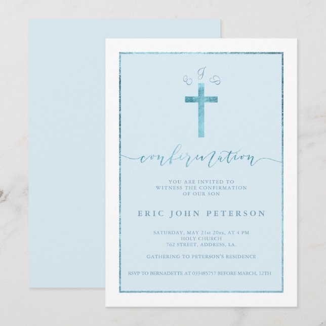 Invitación Elegante confirmación de monograma de travesía de  (Anverso / Reverso)