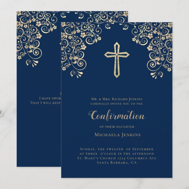 Invitación Elegante confirmación de verso de la Biblia de Oro (Anverso / Reverso)