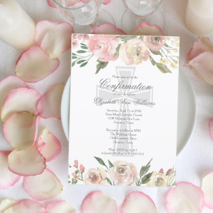 Invitación Elegante confirmación religiosa con flores de marf