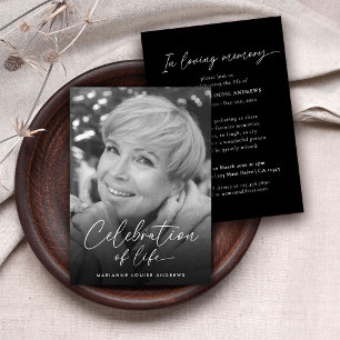 Invitación Elegante conmemoración de la vida en blanco negro