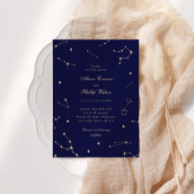 Elegante Constelación Azul y Dorada Boda