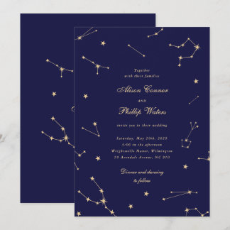 Invitación Elegante Constelación Azul y Dorada Boda