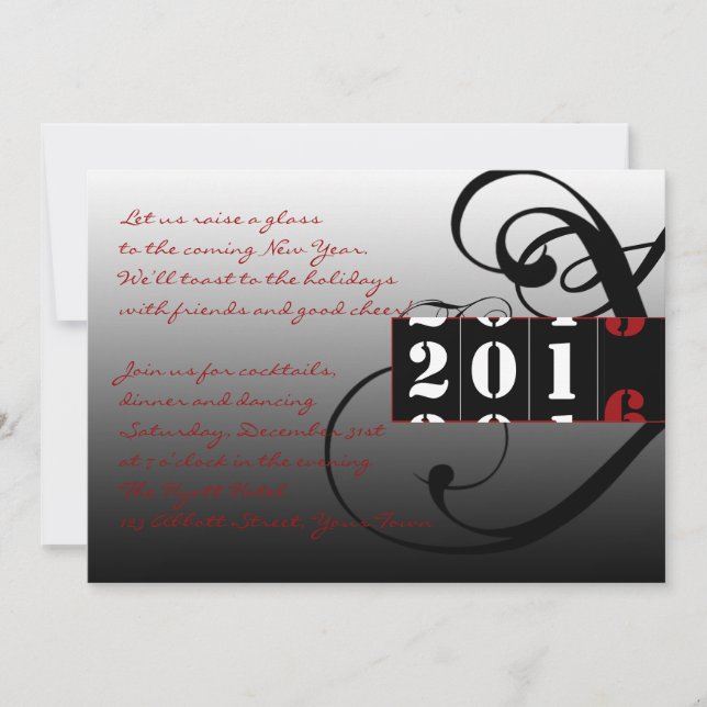 Invitación Elegante contraposición al Fiesta de Nochevieja (Anverso)