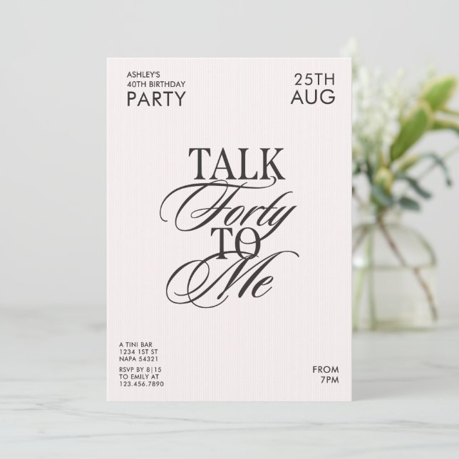 Invitación Elegante conversación cuarenta cumpleaños (Anverso de pie)
