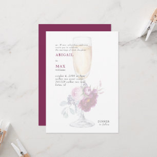 Invitación Elegante Copa de Champán Floral Rosa Boda