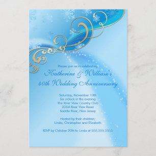 Invitación Elegante Copo de Nieve Azul de Invierno Aniversari