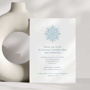 Invitación Elegante Copo de Nieve Azul Navidad Simple Fiesta