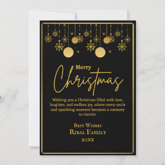Invitación Elegante copo de nieve de Navidad en negro y dorad