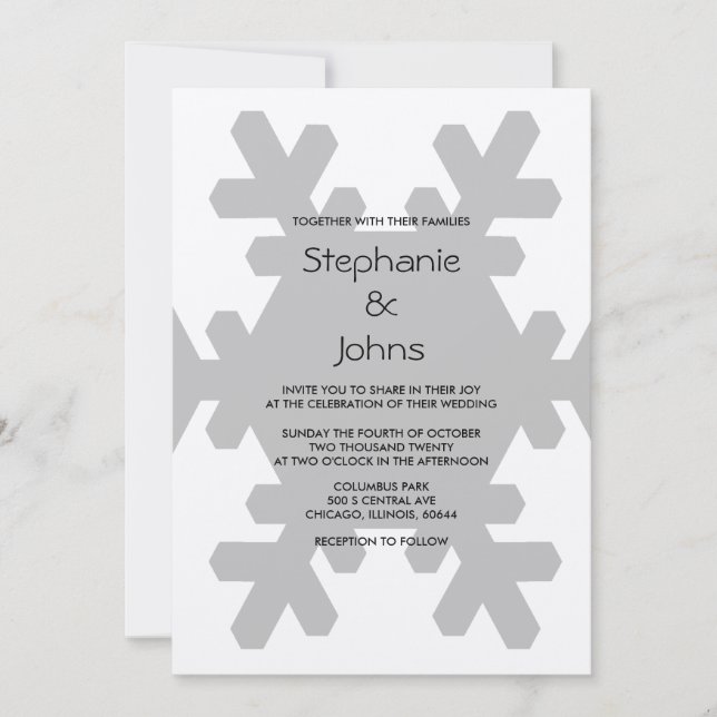 Invitación Elegante copo de nieve plata gris Boda de invierno (Anverso)