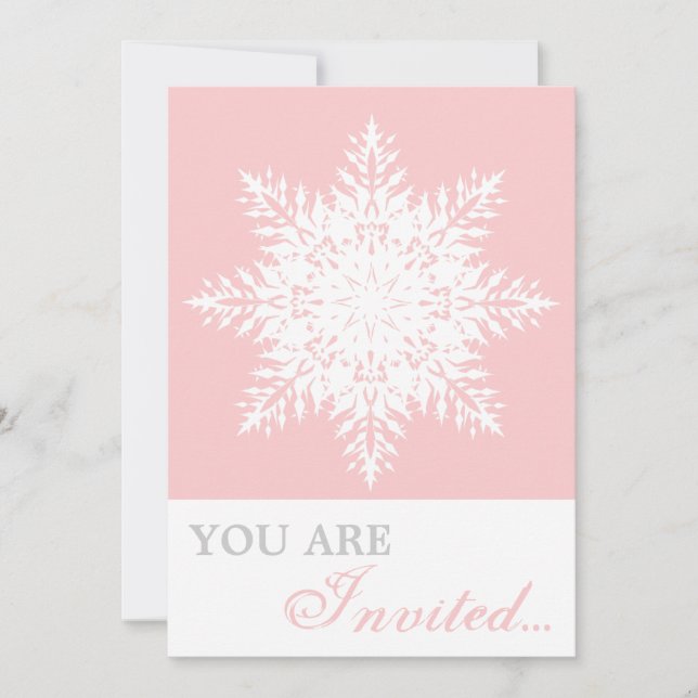 Invitación Elegante copo de nieve rosa, boda blanca de invier (Anverso)