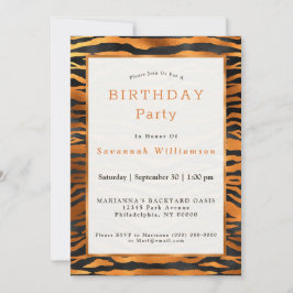 Invitación Elegante Copper Black Tiger Print Cumpleaños