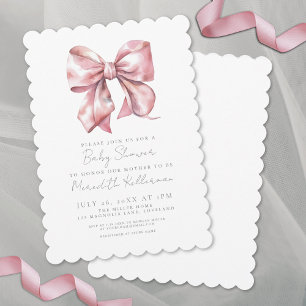 Invitación Elegante Coqueta Baby Shower Rosa con Lazo
