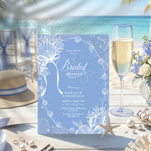 Invitación Elegante Coqueta Costera Océano Azul Despedida de