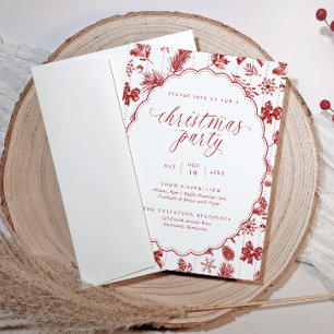 Invitación Elegante Coqueta Lazos Rojos Fiesta de Navidad Vin