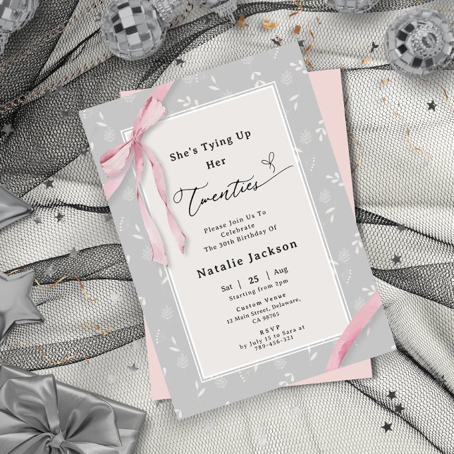 Invitación Elegante coqueta rosa dulce Floral 30 cumpleaños (Elegant Sweet Pink Coquette Floral 30th Birthday Invitation)