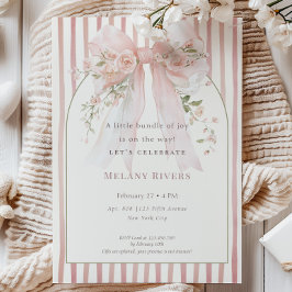Invitación Elegante Coqueta Rosas Rosadas con Lazo Baby Showe