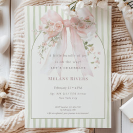 Invitación Elegante Coqueta Rosas Rosadas con Lazo Baby Showe