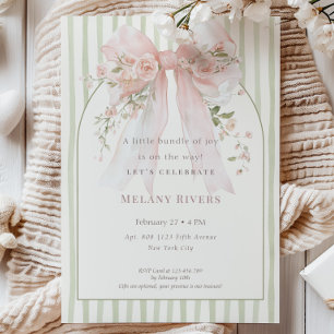 Invitación Elegante Coqueta Rosas Rosadas con Lazo Baby Showe