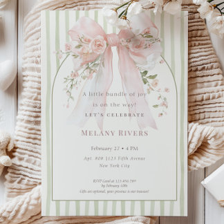 Invitación Elegante Coqueta Rosas Rosadas con Lazo Baby Showe