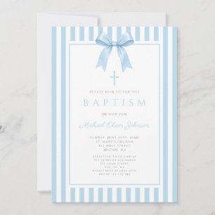 Invitación Elegante Coqueto Azul Bow Bautizo Niño
