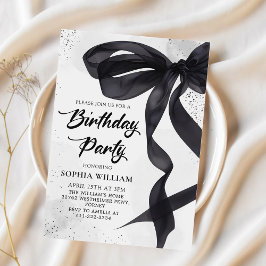 Invitación Elegante Coquette Black Bow Birday Party