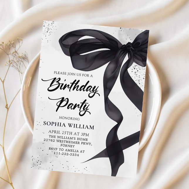 Invitación Elegante Coquette Black Bow Birday Party (Subido por el creador)