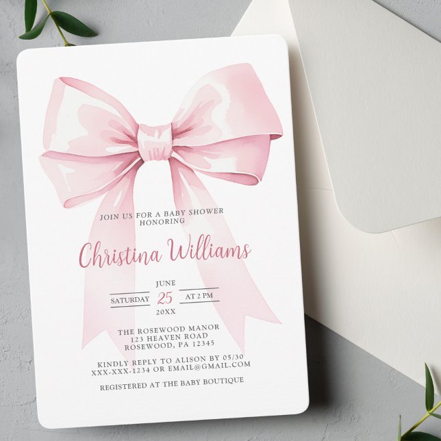 Invitación Elegante Coquette Chica Bow Rosa Baby Shower (Subido por el creador)