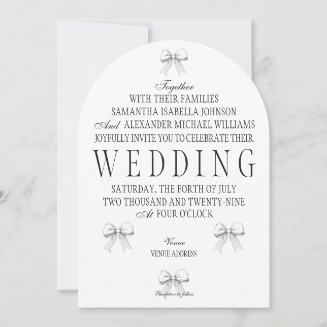 Invitación Elegante Coquette con arcos y votos Bodas (Anverso)