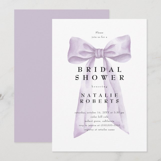Invitación Elegante Coquette Dusty Purple Bow Bridal Shower (Anverso / Reverso)