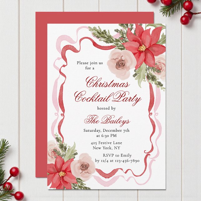 Invitación Elegante Coquette Floral Navidades Fiesta de cócte (Subido por el creador)
