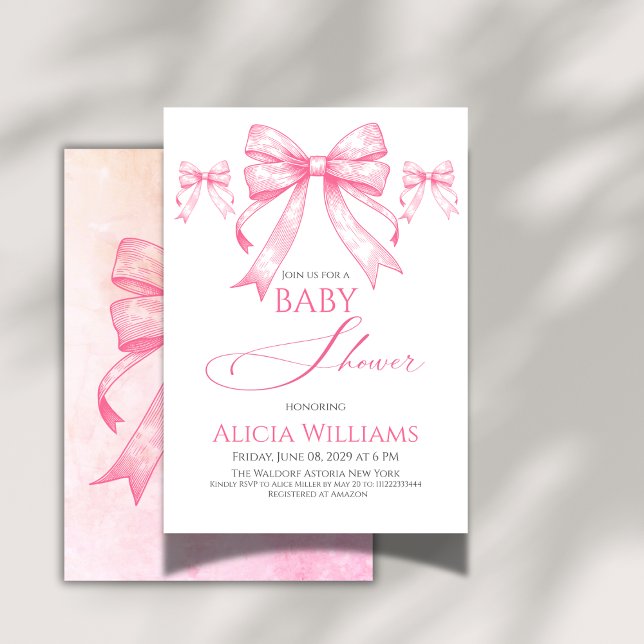 Invitación Elegante Coquette Pink Bow Retro Chica Baby Shower (Subido por el creador)