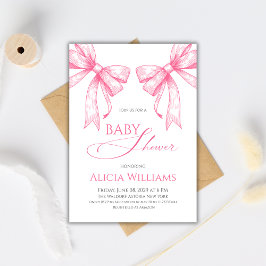 Invitación Elegante Coquette Pink Bows Chica Baby Shower