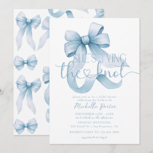 Invitación Elegante Coquette Ribbon Bow Blue Bridal Shower