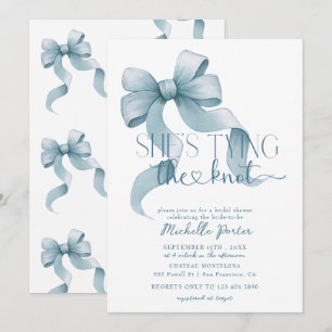 Invitación Elegante Coquette Ribbon Bow Blue Bridal Shower