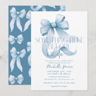 Invitación Elegante Coquette Ribbon Bow Blue Bridal Shower