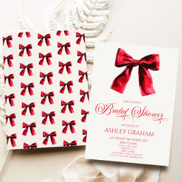 Invitación Elegante Coquette Roja Bow Bridal Shower